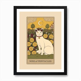 Nine Of Pentacles   Cats Tarot Art Print