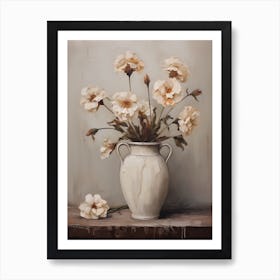 Carnation, Autumn Fall Flowers Sitting In A White Vase, Farmhouse Style 4 Art Print