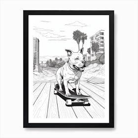 Staffordshire Bull Terrier Dog Skateboarding Line Art 2 Art Print