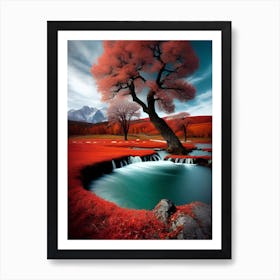 Red Tree In A Stream 2 Art Print