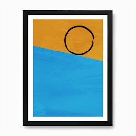 Minimalist Black Circle on Blue and Orange Abstract Background Art Print