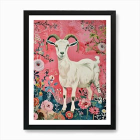 Floral Animal Painting Goat 3 Art Print