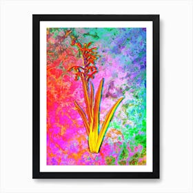 Antholyza Aethiopica Botanical in Acid Neon Pink Green and Blue Art Print
