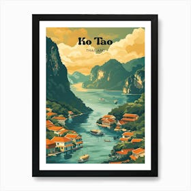 Ko Tao Thailand Vintage Travel Art Illustration Art Print