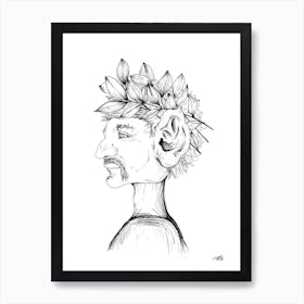 Black and White Pixie with Leaves Art Print