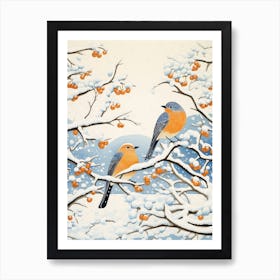 Winter Bird Painting Bluebird 1 Art Print