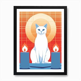 White Cat Tarot Card Illustration 1 Art Print
