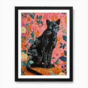 Floral Animal Painting Black Panther 2 Art Print