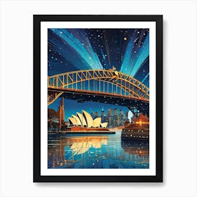 Lightshow Over Sydney Harbour Bridge and Opera House ~ New Year Wall Decor Futuristic Sci-Fi Trippy Surrealism Modern Digital Mandala Awakening Fractals Spiritual Artwork Psychedelic Colorful Cubic Abstract Universe Art Print