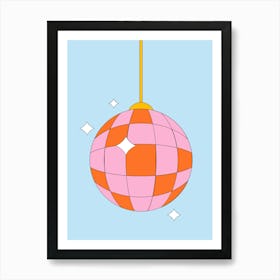 Pink Disco Ball On A Blue Background Print Art Print