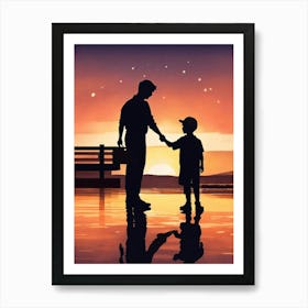 Father And Son Holding Hands At Sunset-Happy Father’s Day Art Print