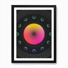 Neon Geometric Glyph in Pink and Yellow Circle Array on Black n.0047 Art Print