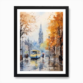 Dublin Ireland In Autumn Fall, Watercolour 4 Art Print