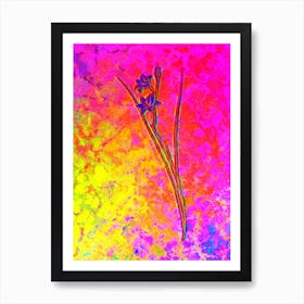 Gladiolus Botanical in Acid Neon Pink Green and Blue n.0289 Art Print