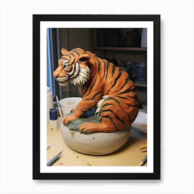 Tiger Illustration Sculpting Watercolour 1 Art Print
