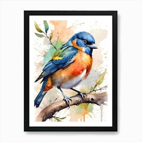 Bluebird Watercolor Painting Art Print