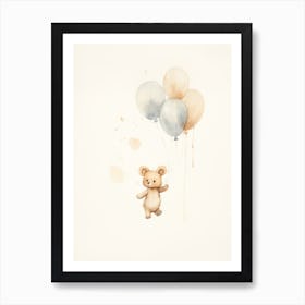 Baby Butterfly Flying With Ballons, Watercolour Nursery Art 3 Art Print