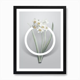 Vintage Narcissus Easter Flower Minimalist Floral Geometric Circle on Soft Gray n.0305 Art Print