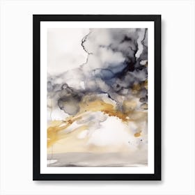 Watercolour Abstract Grey And Mustard 1 Art Print