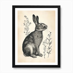 Californian Blockprint Rabbit Illustration 2 Art Print