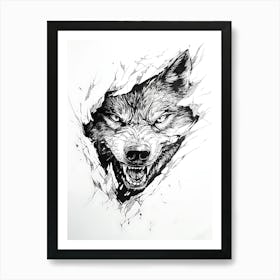 Angry Wolf Watching from Wall Hole 20 Art Print