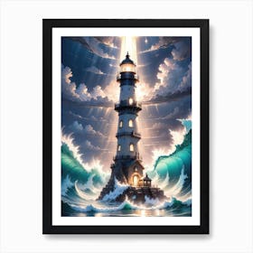 A Lighthouse In The Middle Of The Ocean 16 Art Print