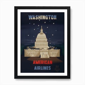 Washington, American Airlines Vintage Travel Poster Art Print