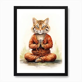 Tiger Illustration Practicing Yoga Watercolour 3 Art Print