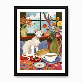 Tea Time With A Sphynx Cat 3 Art Print