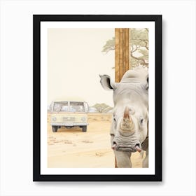 Rhino With A Safari Car 3 Art Print