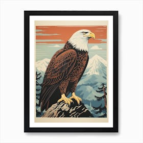 Vintage Bird Linocut Bald Eagle 2 Art Print