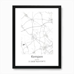 Kempen,Germany Minimalist Map Art Print