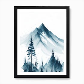 Mountain And Forest In Minimalist Watercolor Vertical Composition 1 Art Print