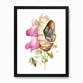 Beehive With Sweet Pea Watercolour Illustration 1 Art Print