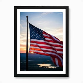 American Flag Rippling In The Wind At Sunrise Red And Blue Stripes Forming A Vivid Pattern Symboliz (3) Art Print