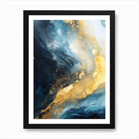 Blue Gold Abstract Painting Art Print