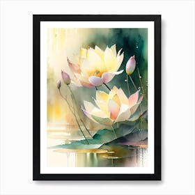 Lotus Flowers In Park Storybook Watercolour 1 Art Print