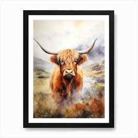 Highland Cow By The Lake Watercolour  1 Art Print