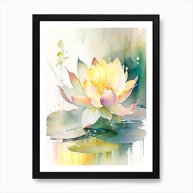 Lotus Flower In Garden Storybook Watercolour 6 Art Print