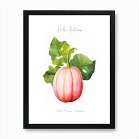 Hello Autumn Pink Banana Pumpkin Watercolour Illustration 4 Art Print