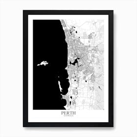 Perth White Black Map Art Print