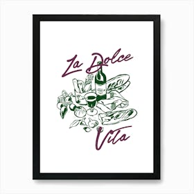 Cheese Board & Wine Glass La Dolce Vita Poster, Italian Wall Art Decor, Aperitif Gift, Ciao Bella, French Wine Art Print