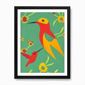 Hummingbird Midcentury Illustration Bird Art Print