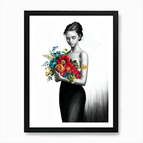 Woman Holding Flowers Art Print