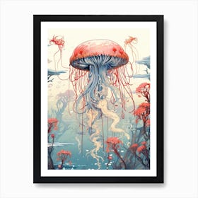 Jellyfish Animal Drawing In The Style Of Ukiyo E 1 Art Print