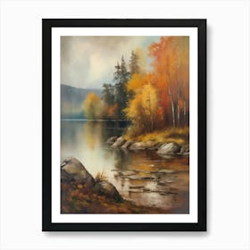 Forest Lake, Autumn Lake, Vintage Oil Painting, Farmhouse Wall Decorations, Antique Landscape, Vintage Landscape Oil Painting.2 Art Print