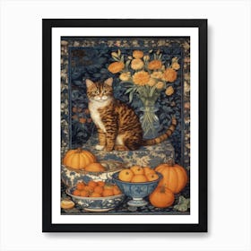 Marigold With A Cat 2 William Morris Style Art Print