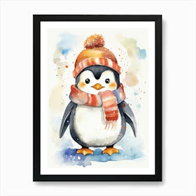 A Penguin Watercolour In Autumn Colours 2 Art Print