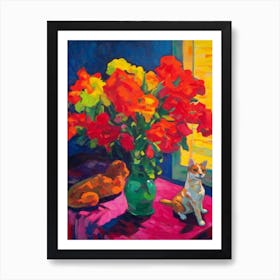 Snapdragon With A Cat 3 Fauvist Style Painting Art Print