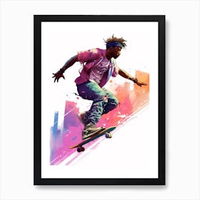 Skateboarding In Barcelona, Spain Gradient Illustration 1 Art Print